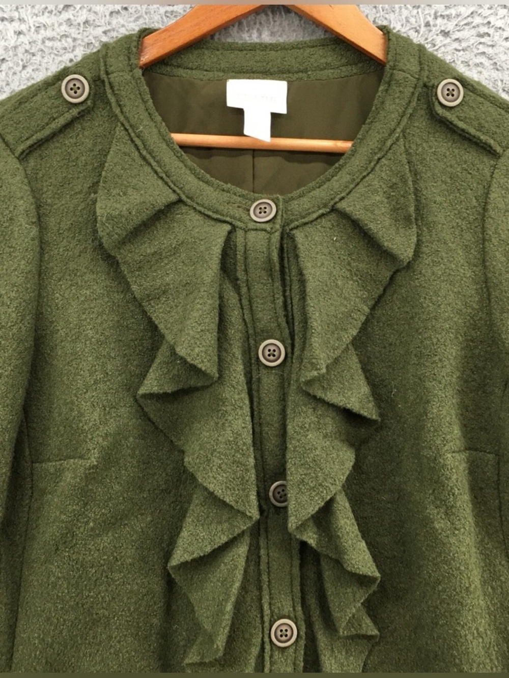 EUC CHICO’S Deep Olive Boiled Wool Blazer or Jacket Depending on Occasion, GREAT - Picture 3 of 16